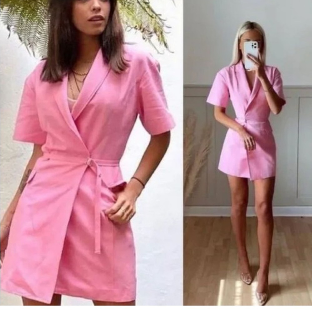 Zara Cotton Barbie Pink Belted Mini Dress Bloggers Favorite sz M